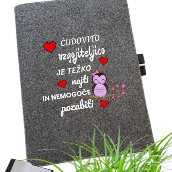 Ovitek s tiskom, zvezek in kemični svinčnik za VZGOJITELJICO-meter na meter